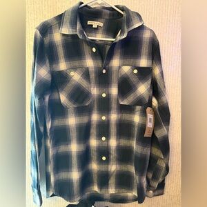 FRYE AND CO. Blue and White Plaid Button Down Shirt